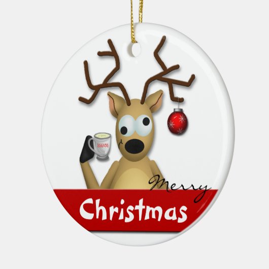 Funny Tipsy Reindeer Merry kerstboomversiering Keramisch Ornament (Links)