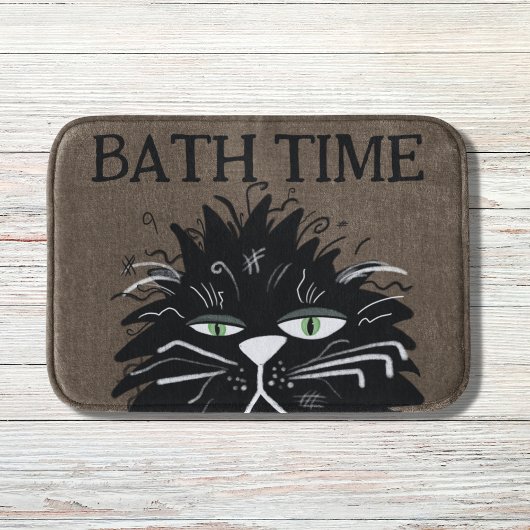 Funny Tired Black Cat Bath Time Haggled Badmat