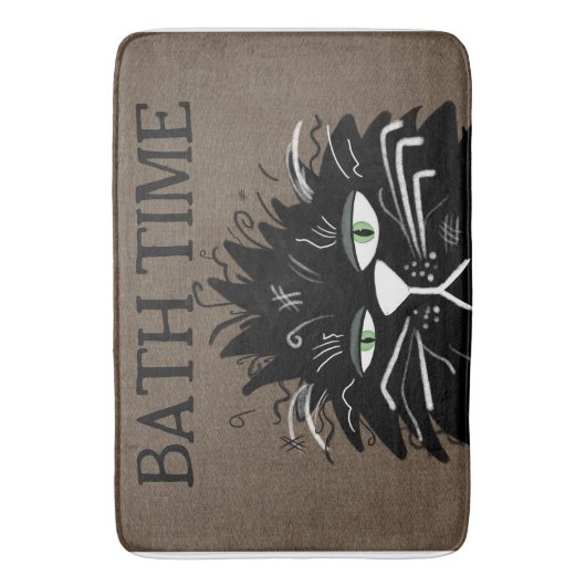 Funny Tired Black Cat Bath Time Haggled Badmat (Voorkant Verticaal)
