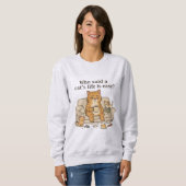 Funny Tired Cat Coffee Illustration Sweatshirt (Voorkant volledig)
