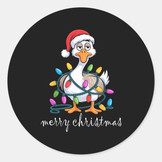 Funny Tired Goose Christmas Lights Silly Holiday F Ronde Sticker (Voorkant)