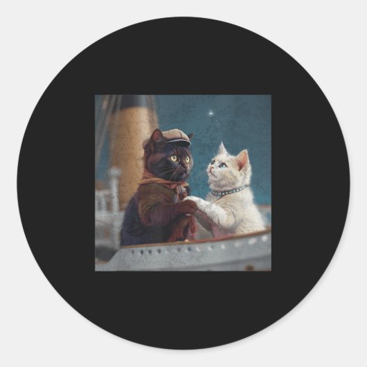 Funny Titanic Movie Cat Meme Rms Cruise Ship Men W Ronde Sticker (Voorkant)