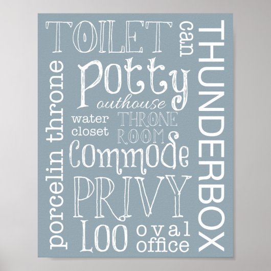 Funny Toilet Bathroom Dusty Blue Grey Sign Print (Voorkant)