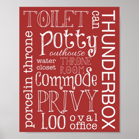 Funny Toilet Bathroom Red Sign Poster Print (Voorkant)