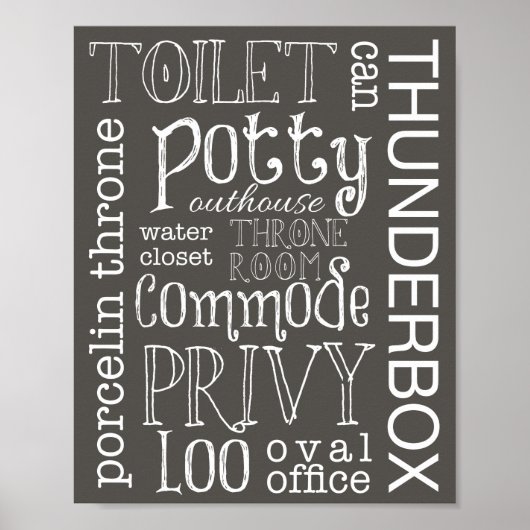 Funny Toilet Brown Grey Bathroom Sign Print (Voorkant)