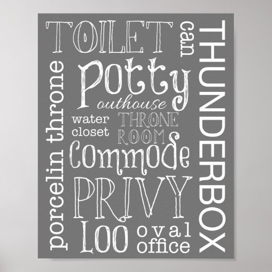 Funny Toilet Grey Bathroom Sign Poster Print (Voorkant)