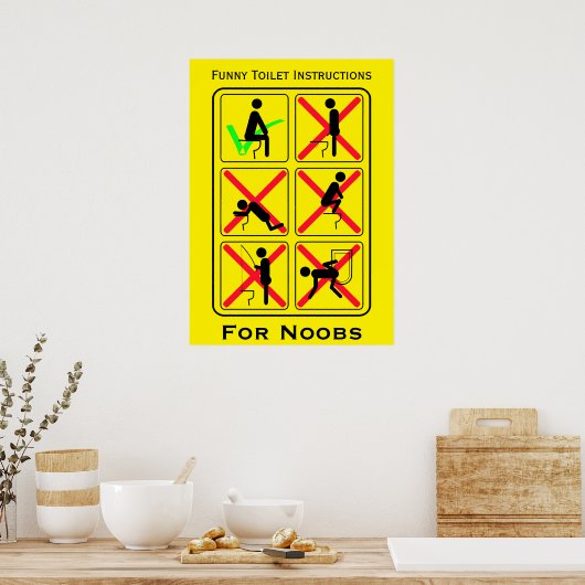 Funny Toilet Instructions Poster (Keuken)