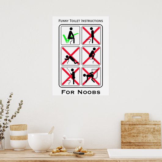 Funny Toilet Instructions White Poster (Keuken)