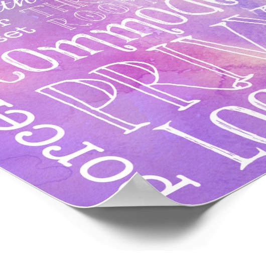 Funny Toilet Paars Pink Waterverf Bathroom Sign. Poster (Hoek)