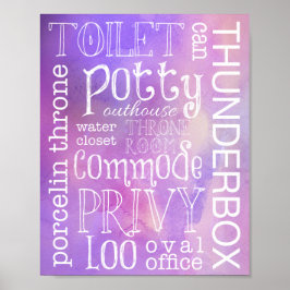 Funny Toilet Paars Pink Waterverf Bathroom Sign. Poster