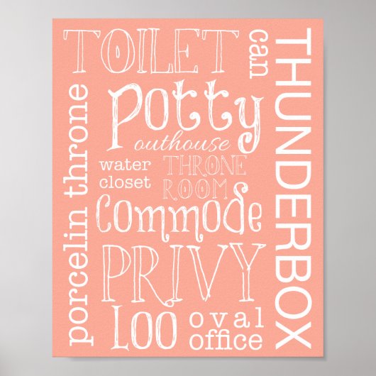 Funny Toilet Peach Bathroom Sign Poster Print (Voorkant)