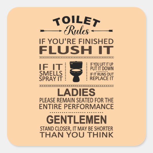 Funny Toilet Rules Bathroom Restroom Humor Vierkante Sticker (Voorkant)