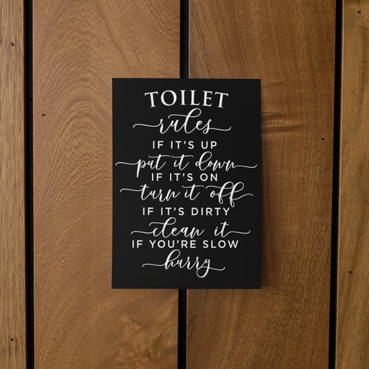 Funny Toilet Rules – Elegant White Text on Black Briefkaart