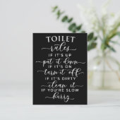 Funny Toilet Rules – Elegant White Text on Black Briefkaart (Staand voorkant)