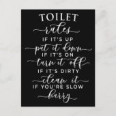 Funny Toilet Rules – Elegant White Text on Black Briefkaart (Voorkant)