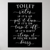 Funny Toilet Rules – Elegant White Text on Black Poster (Voorkant)