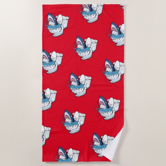 Funny Toilet Shark Cartoon Illustratie Strandlaken (Voorkant)