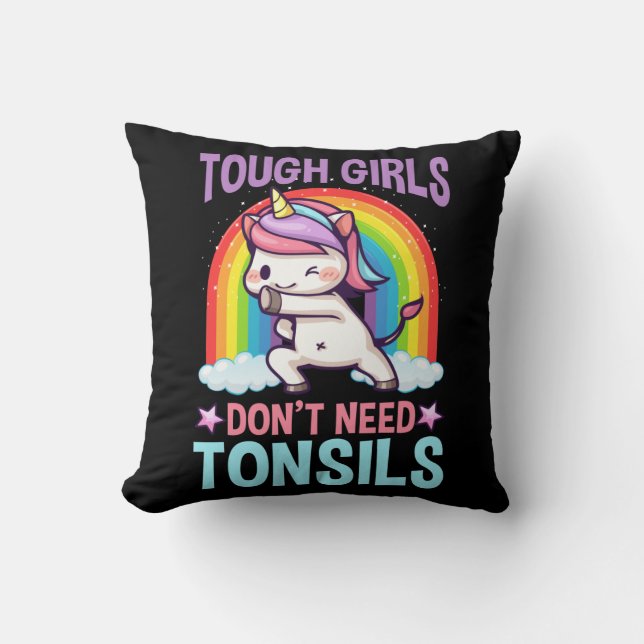 Funny Tonsil Removal Unicorn Kind Tonsillectomie Kussen (Voorkant)