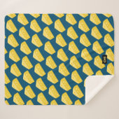 Funny Toon Cheese Wedge - Voeg Initialen toe / bij Sherpa Deken (Voorkant (horizontaal))