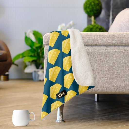 Funny Toon Cheese Wedge - Voeg Initialen toe / bij Sherpa Deken