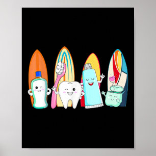 Funny Tooth Surf Surfboard Beach Zomer Dental Hyg Poster