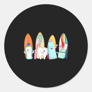 Funny Tooth Surf Surfboard Beach Zomer Dental Hyg Ronde Sticker