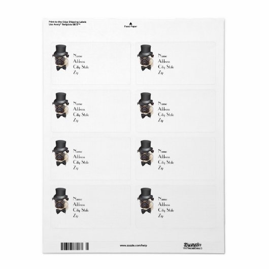 Funny Top Hat Monocle Sir Pug Dog Etiket (Full Sheet)