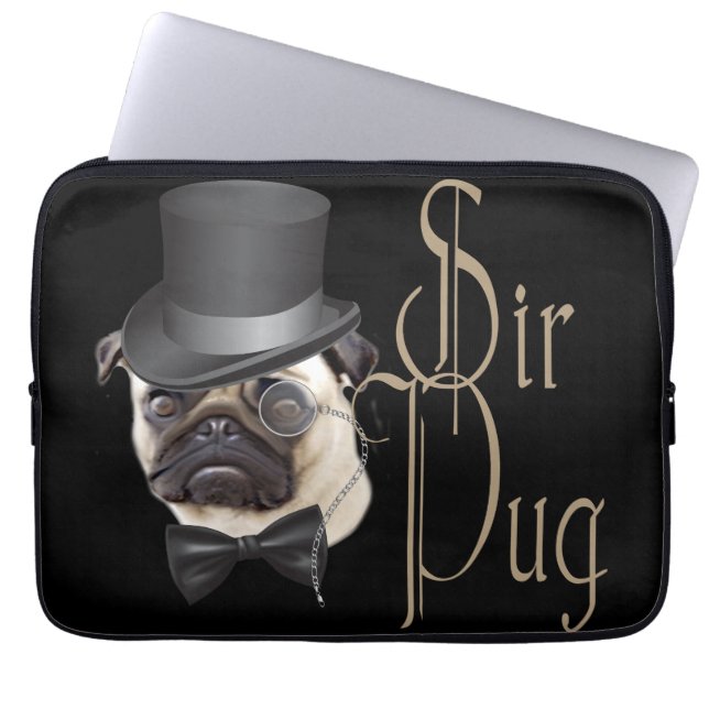 Funny Top Hat Monocle Sir Pug Dog Laptop Sleeve (Voorkant)
