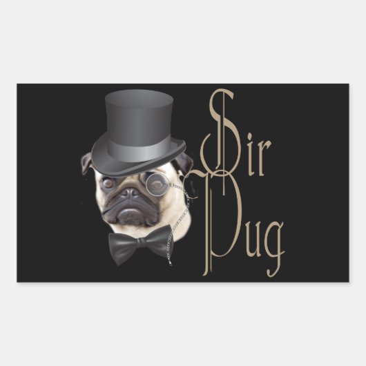 Funny Top Hat Monocle Sir Pug Dog Rechthoekige Sticker (Voorkant)