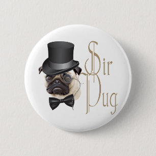 Funny Top Hat Monocle Sir Pug Dog Ronde Button 5,7 Cm