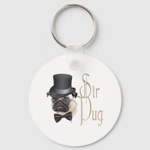 Funny Top Hat Monocle Sir Pug Dog Sleutelhanger