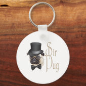 Funny Top Hat Monocle Sir Pug Dog Sleutelhanger (Voorkant)