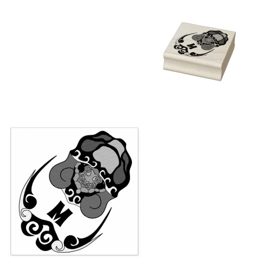 Funny Tortoise Chilling Monogram Rubberstempel (Gestempeld)