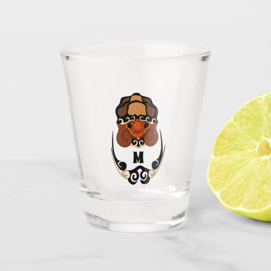 Funny Tortoise Chilling Monogram Shot Glas (Voorkant)