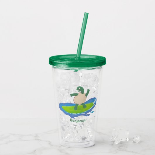 Funny tortoise golf surfende cartoon acryl drinkbeker (Achterkant ijs)