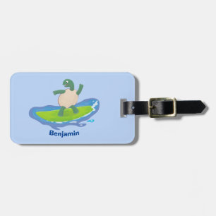 Funny tortoise golf surfende cartoon bagagelabel