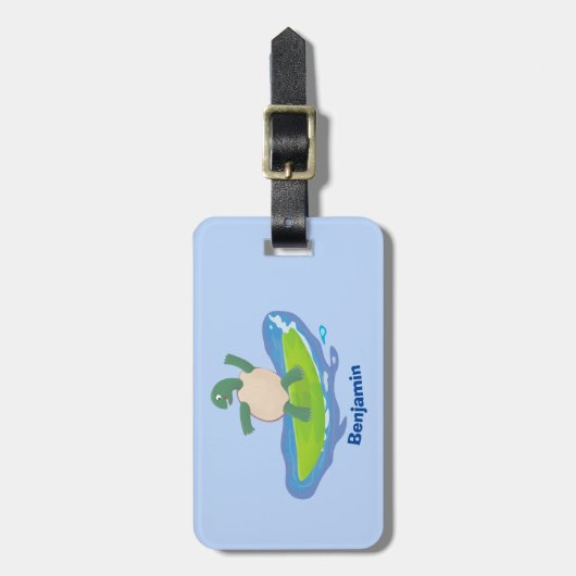 Funny tortoise golf surfende cartoon bagagelabel (Voorkant verticaal)