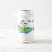 Funny tortoise golf surfende cartoon bierpul (Voorkant links)