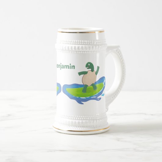 Funny tortoise golf surfende cartoon bierpul (Voorkant rechts)