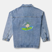 Funny tortoise golf surfende cartoon denim jacket (Achterkant)