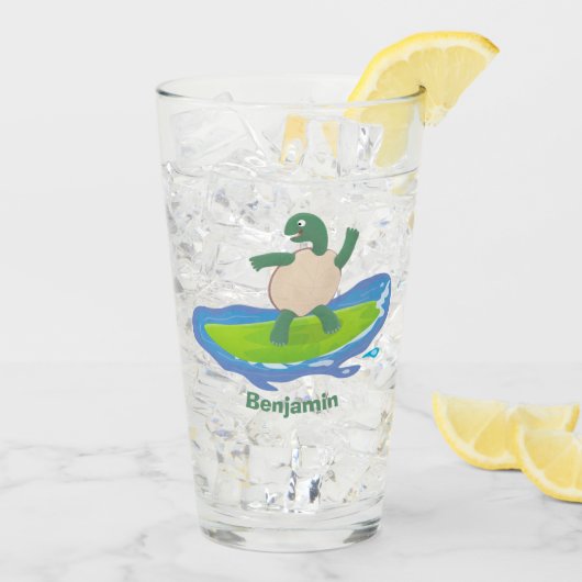 Funny tortoise golf surfende cartoon glas (Achterkant ijs)