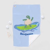 Funny tortoise golf surfende cartoon golfhanddoek (Insitu)
