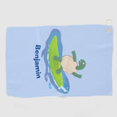 Funny tortoise golf surfende cartoon golfhanddoek (Horizontaal)