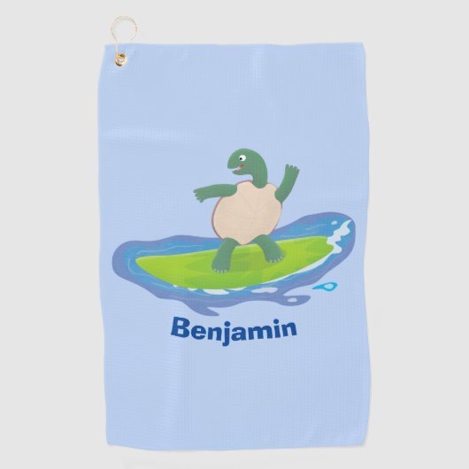 Funny tortoise golf surfende cartoon golfhanddoek (Voorkant)