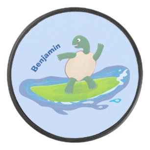 Funny tortoise golf surfende cartoon hockey puck