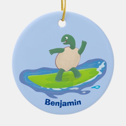 Funny tortoise golf surfende cartoon keramisch ornament (Voorkant)