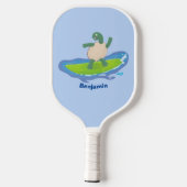 Funny tortoise golf surfende cartoon pickleball paddle (Achterkant)