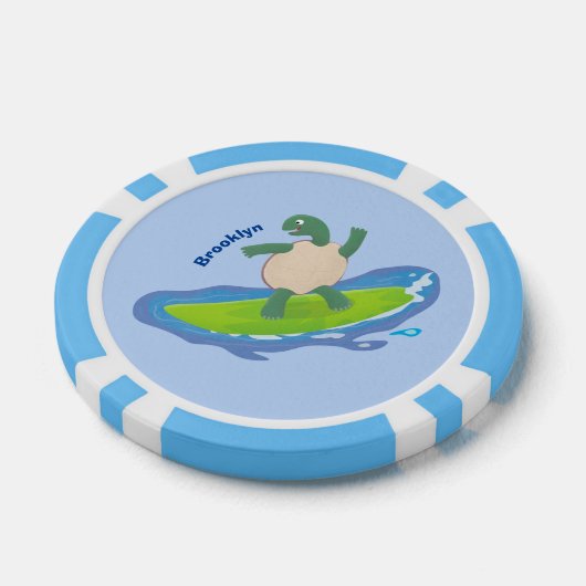 Funny tortoise golf surfende cartoon poker chips (Enkel)