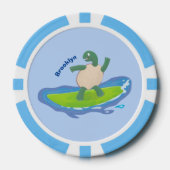 Funny tortoise golf surfende cartoon poker chips (Voorkant)