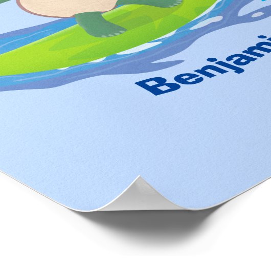 Funny tortoise golf surfende cartoon poster (Hoek)